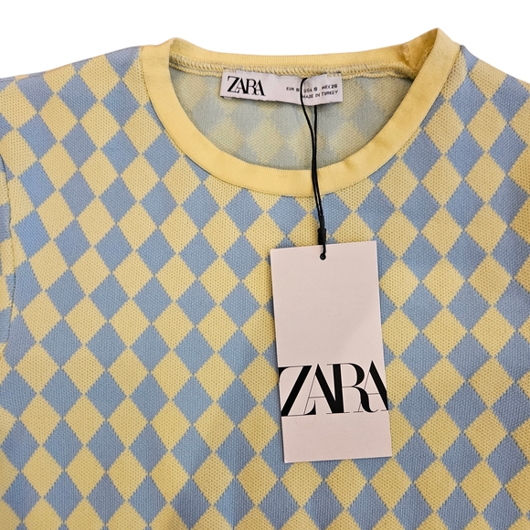 Zara Pastel Blue and Yellow Argyle Top - Picture 4 of 10